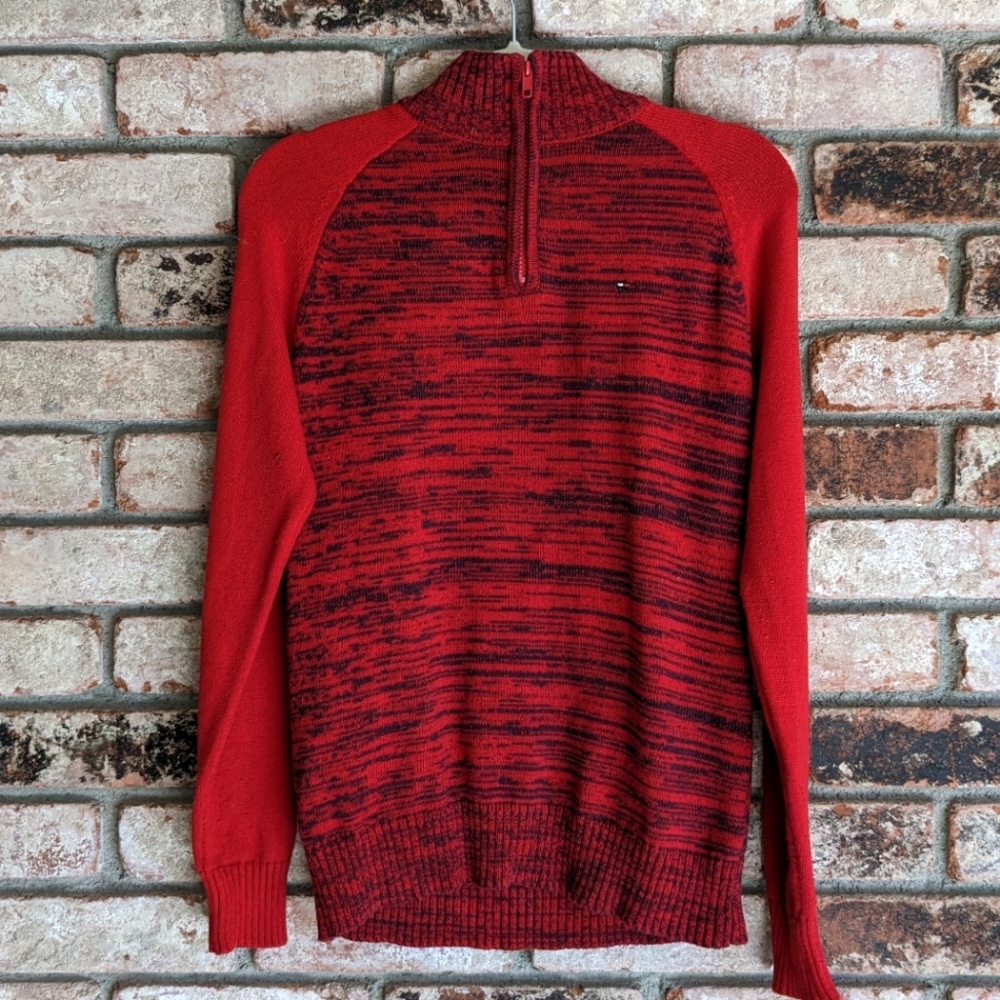 🇺🇲 Tommy Hilfiger 100% Cotton Red and Blue Abstract Print Polo Sweater Large